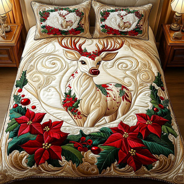 Jolly Times quilted 3-piece bedding set on a made bed with two matching pillow shams