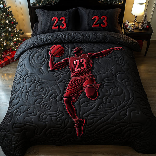 Jordan The Legend quilted 3-piece bedding set on a made bed with two matching pillow shams