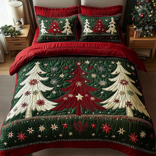 Joyful Night quilted 3-piece bedding set on a made bed with two matching pillow shams