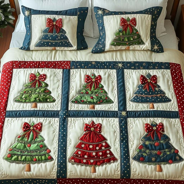 Joyful Pines quilted 3-piece bedding set on a made bed with two matching pillow shams