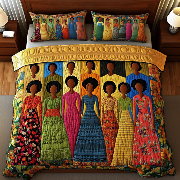 Juneteenth quilted 3-piece bedding set on a made bed in a warmly lit bedroom