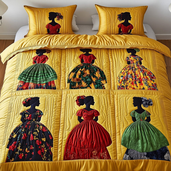Juneteenth quilted 3-piece bedding set on a made bed in a warmly lit bedroom