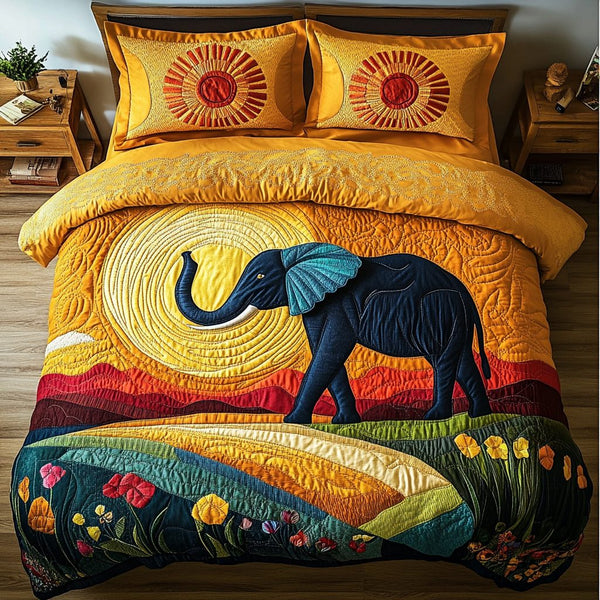Jungle Giant quilted 3-piece bedding set on a made bed with two matching pillow shams