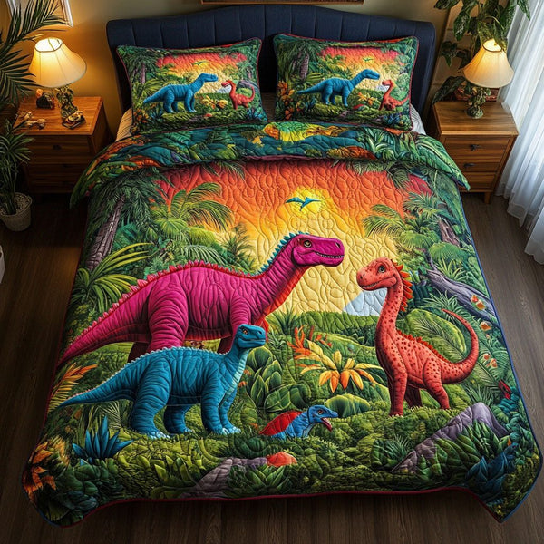 Jungle Giants quilted 3-piece bedding set on a made bed with two matching pillow shams