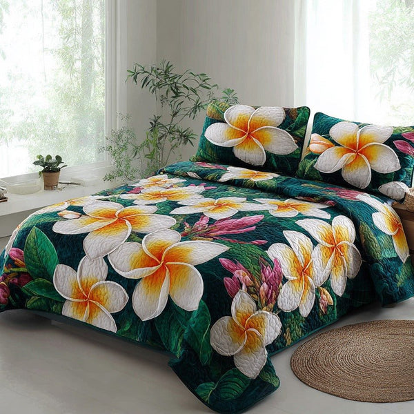 Jungle Night quilted 3-piece bedding set on a made bed with two matching pillow shams
