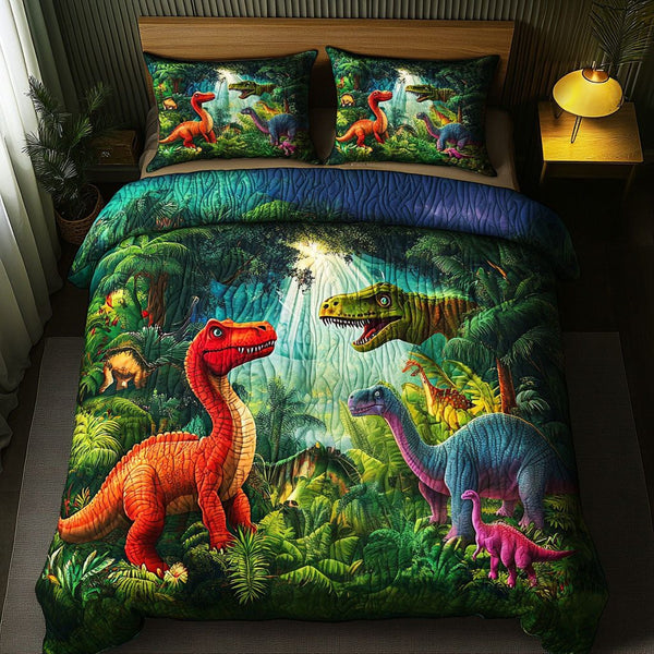 Jungle Roar quilted 3-piece bedding set on a made bed with two matching pillow shams