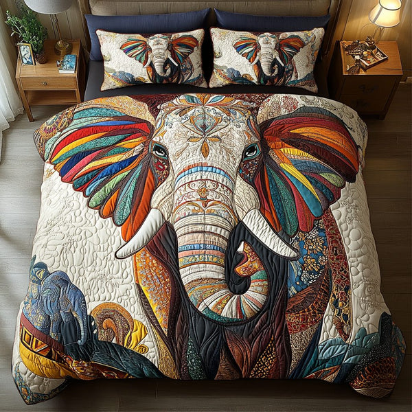 Jungle Royals quilted 3-piece bedding set on a made bed with two matching pillow shams