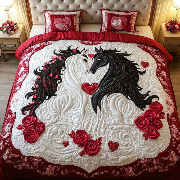 Kindred Spirits quilted 3-piece bedding set on a made bed with two matching pillow shams
