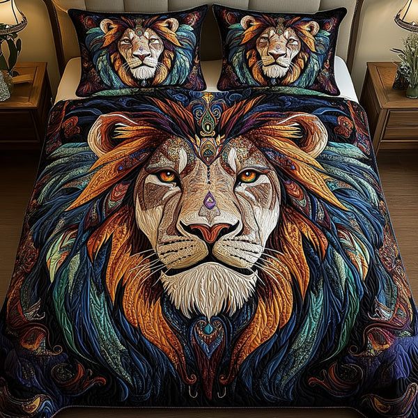 King Gaze quilted 3-piece bedding set on a made bed with two matching pillow shams