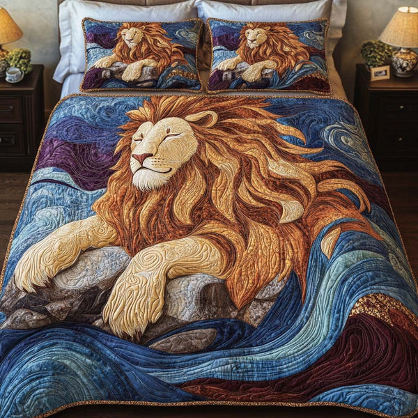 King Glory quilted 3-piece bedding set on a made bed with two matching pillow shams