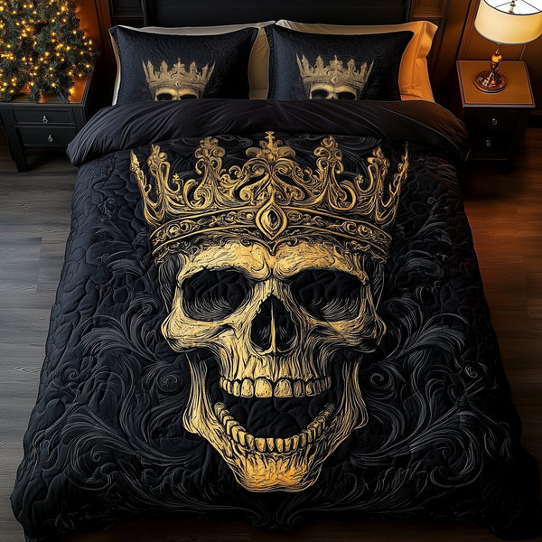 King of Shadows quilted 3-piece bedding set on a made bed with two matching pillow shams