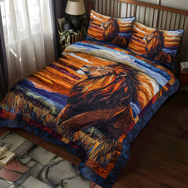 King of the Wild quilted 3-piece bedding set on a made bed with two matching pillow shams