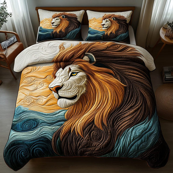King of the Wild quilted 3-piece bedding set on a made bed with two matching pillow shams