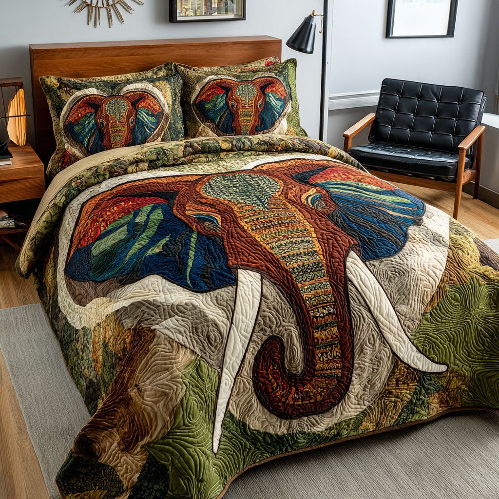 King Tusker quilted 3-piece bedding set on a made bed with two matching pillow shams