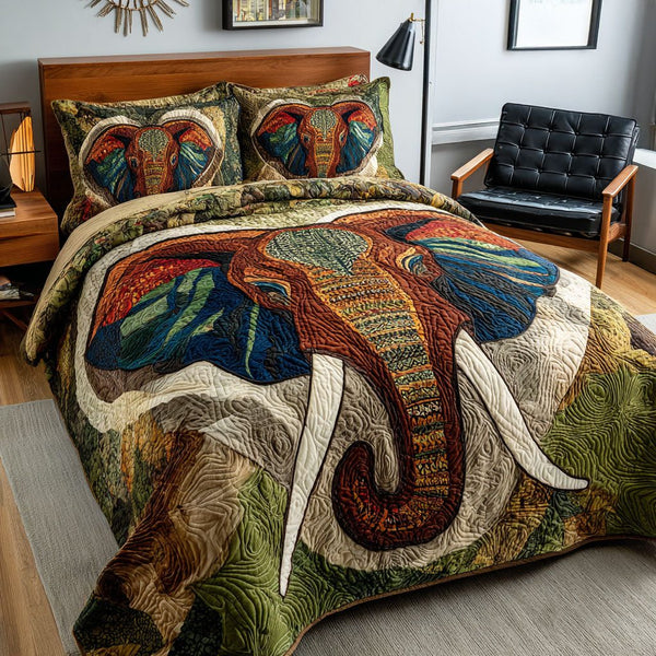 King Tusker quilted 3-piece bedding set on a made bed with two matching pillow shams