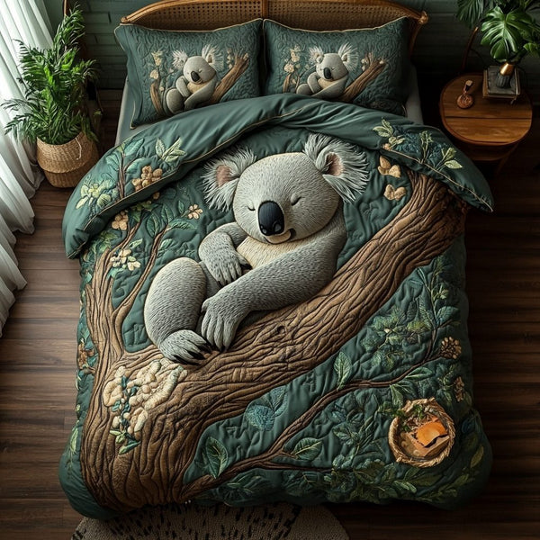 Koala Dreamscape quilted 3-piece bedding set on a made bed with two matching pillow shams