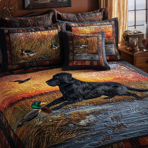 Lab Expedition quilted 3-piece bedding set on a made bed with two matching pillow shams