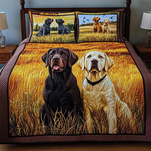 Lab Wilderness quilted 3-piece bedding set on a made bed with two matching pillow shams