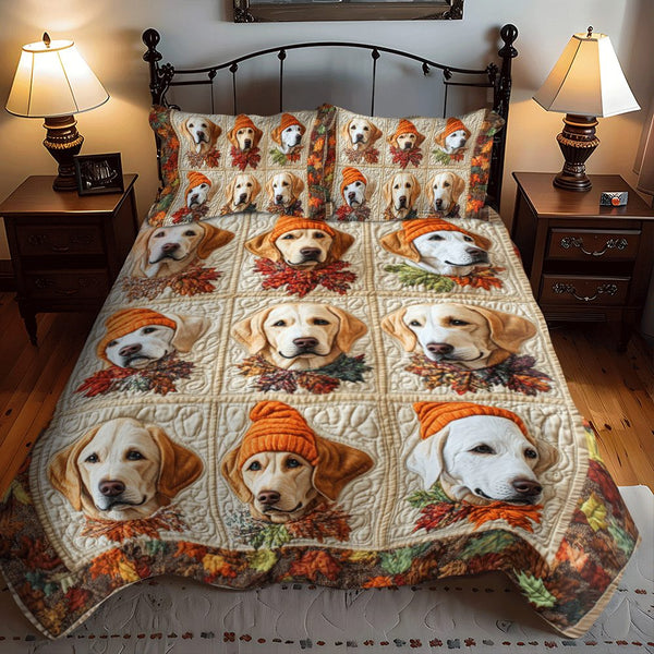 Labrador Design quilted 3-piece bedding set on a made bed with two matching pillow shams