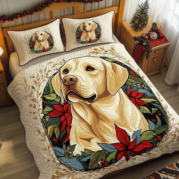 Labrador quilted 3-piece bedding set on a made bed with two matching pillow shams