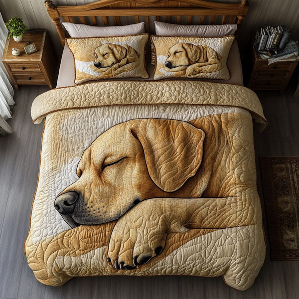 Labrador Sleep quilted 3-piece bedding set on a made bed with two matching pillow shams