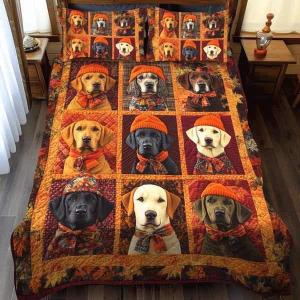 Labrador-Themed quilted 3-piece bedding set on a made bed with two matching pillow shams
