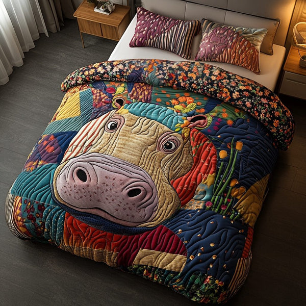 Lagoon Lounge quilted 3-piece bedding set on a made bed in a light coastal bedroom