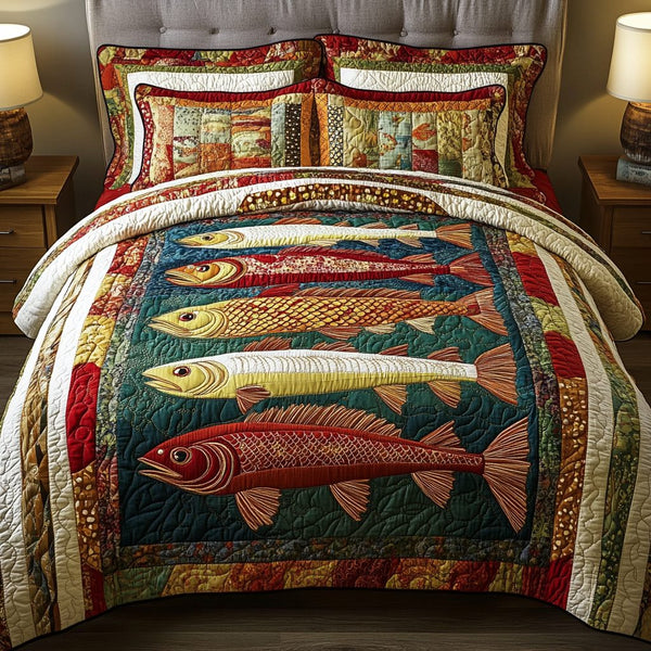 Lakeside Comfort quilted 3-piece bedding set on a made bed with two matching pillow shams