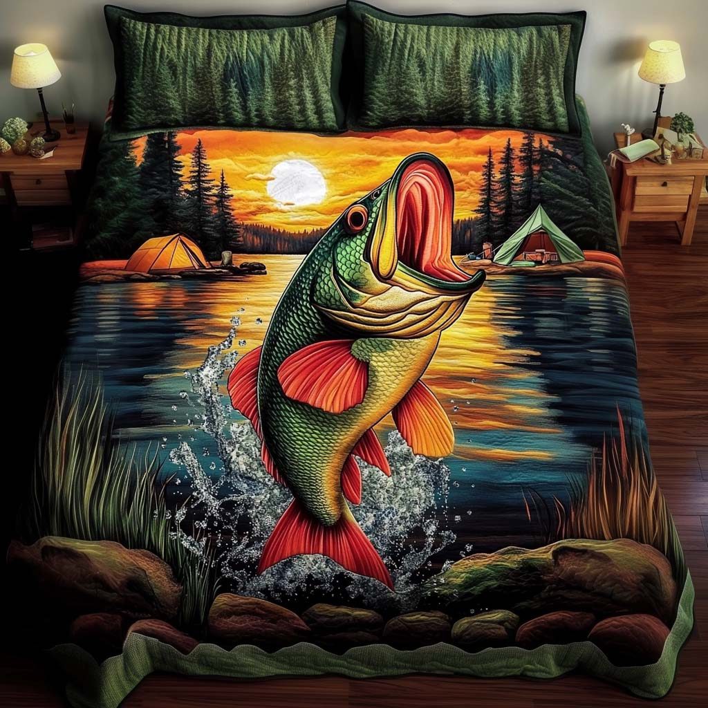 Lakeside King quilted 3-piece bedding set on a made bed with two matching pillow shams