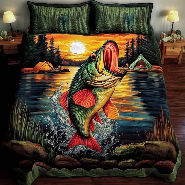 Lakeside King quilted 3-piece bedding set on a made bed with two matching pillow shams