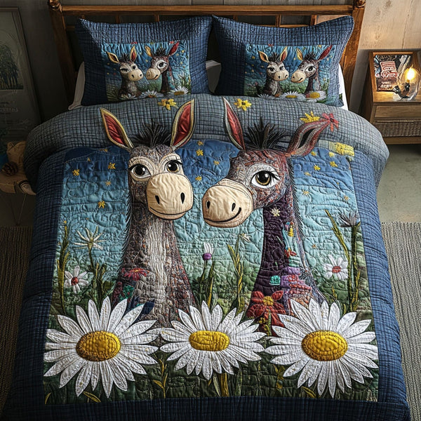 Land of Freedom quilted 3-piece bedding set on a made bed in a warmly lit bedroom