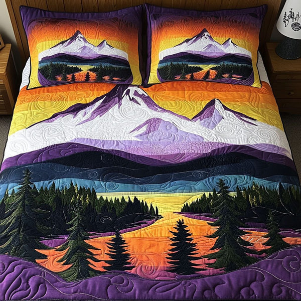 Lava Skies quilted 3-piece bedding set on a made bed with two matching pillow shams