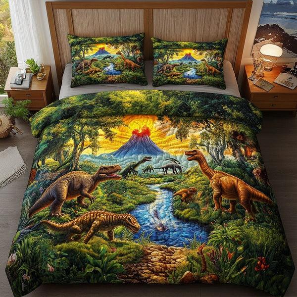 Lava Valley quilted 3-piece bedding set on a made bed with two matching pillow shams