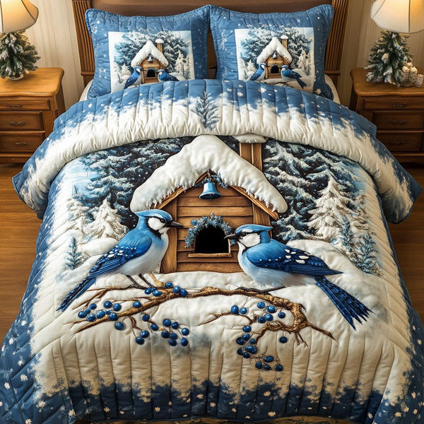 Lavender Glance quilted 3-piece bedding set on a made bed with two matching pillow shams