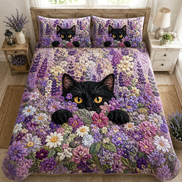 Lavender Haven quilted 3-piece bedding set on a made bed with two matching pillow shams