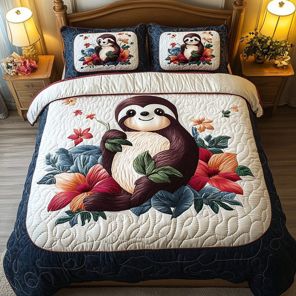 Lazy Day Dreams quilted 3-piece bedding set on a made bed with two matching pillow shams