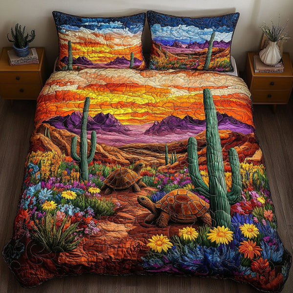 Leafy Path quilted 3-piece bedding set on a made bed with two matching pillow shams