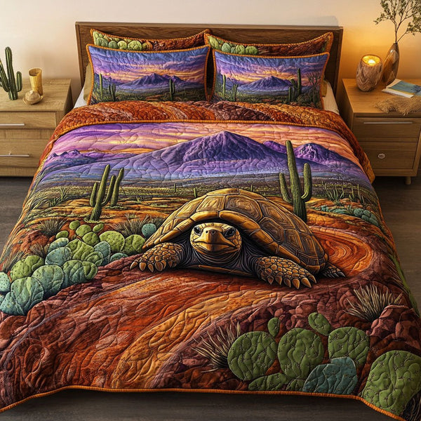 Leafy Pathway quilted 3-piece bedding set on a made bed with two matching pillow shams