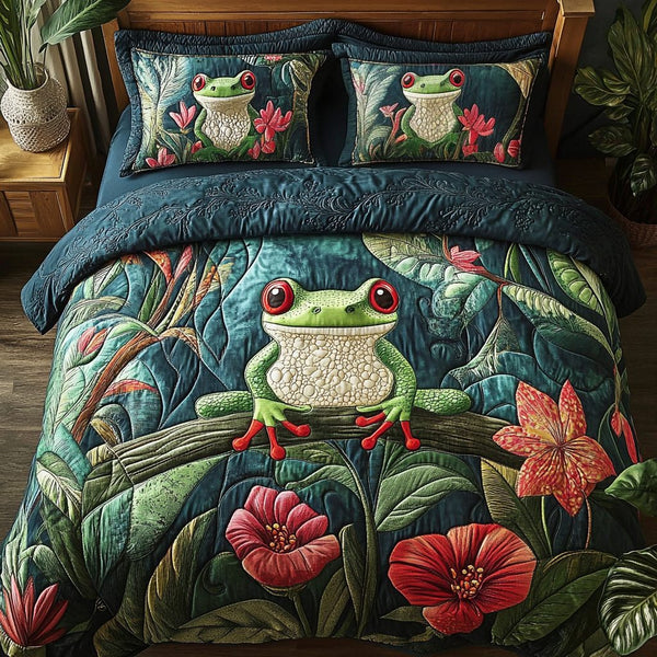 Leap Magic quilted 3-piece bedding set on a made bed with two matching pillow shams