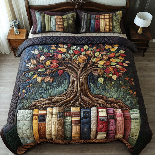 Learning Bloom quilted 3-piece bedding set on a made bed with two matching pillow shams