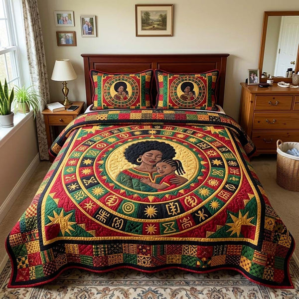 Legacy Bond quilted 3-piece bedding set on a made bed with two matching pillow shams