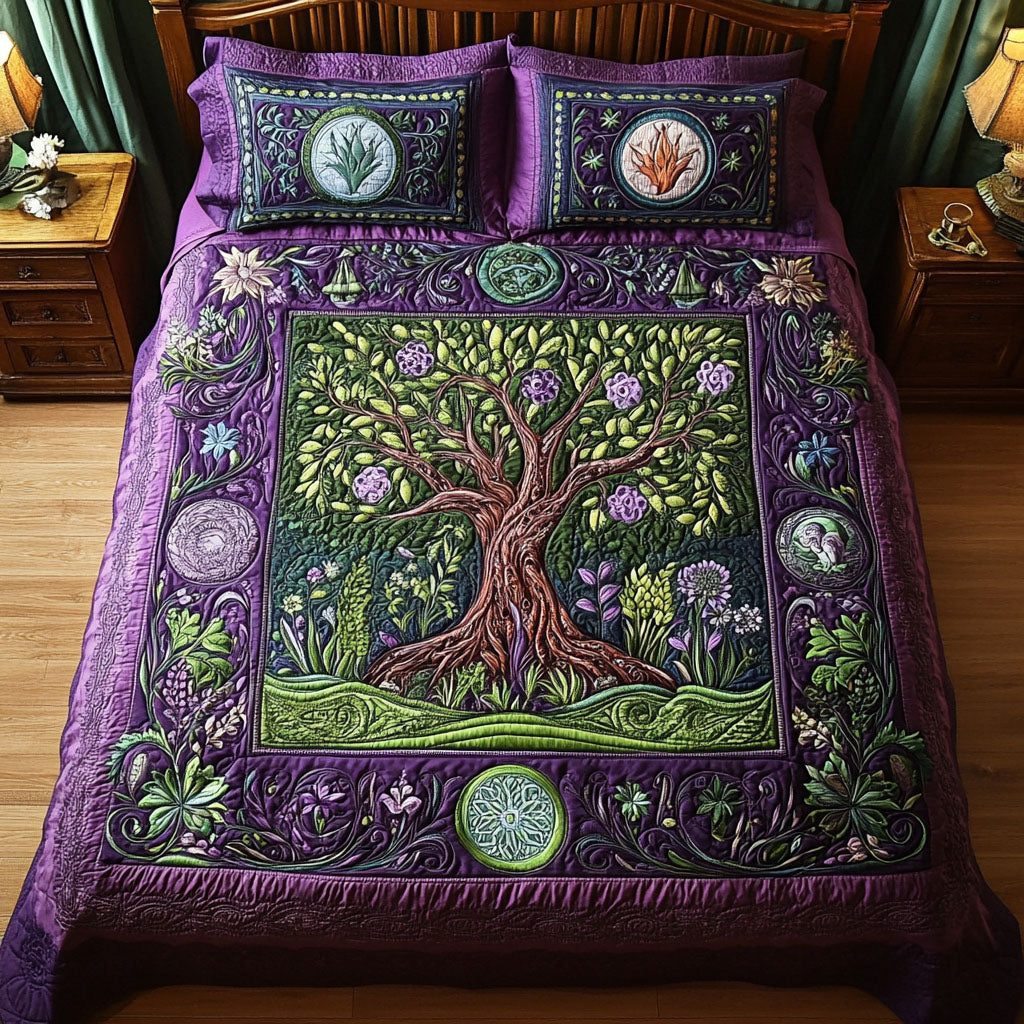 Legacy of Life quilted 3-piece bedding set on a made bed with two matching pillow shams