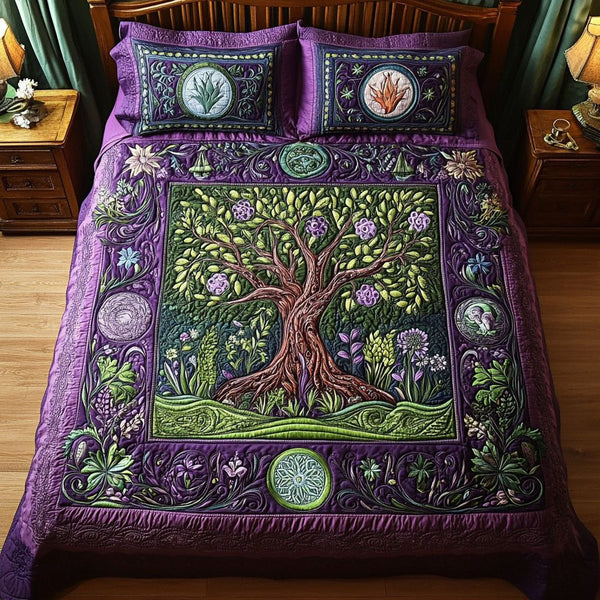 Legacy of Life quilted 3-piece bedding set on a made bed with two matching pillow shams