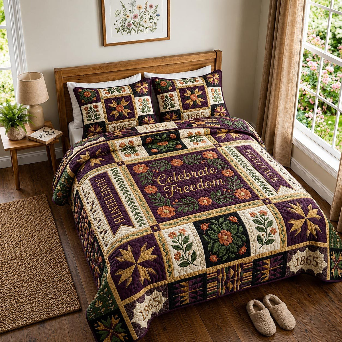 Legacy Roots quilted 3-piece bedding set on a made bed with two matching pillow shams