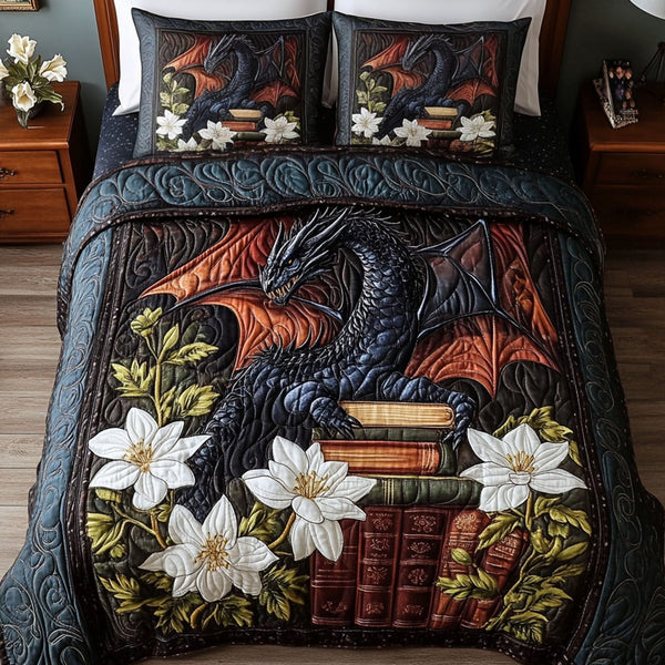 Legendary Flight quilted 3-piece bedding set on a made bed with two matching pillow shams