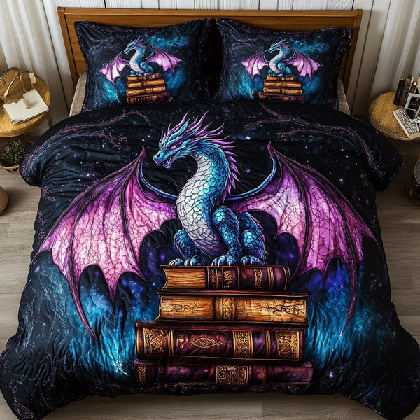 Legendary Grimoire Protector quilted 3-piece bedding set on a made bed with two matching pillow shams