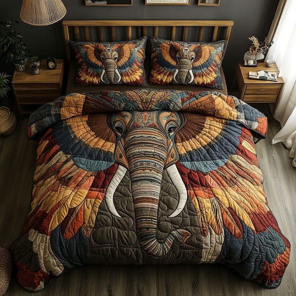 Legends of the Herd quilted 3-piece bedding set on a made bed with two matching pillow shams