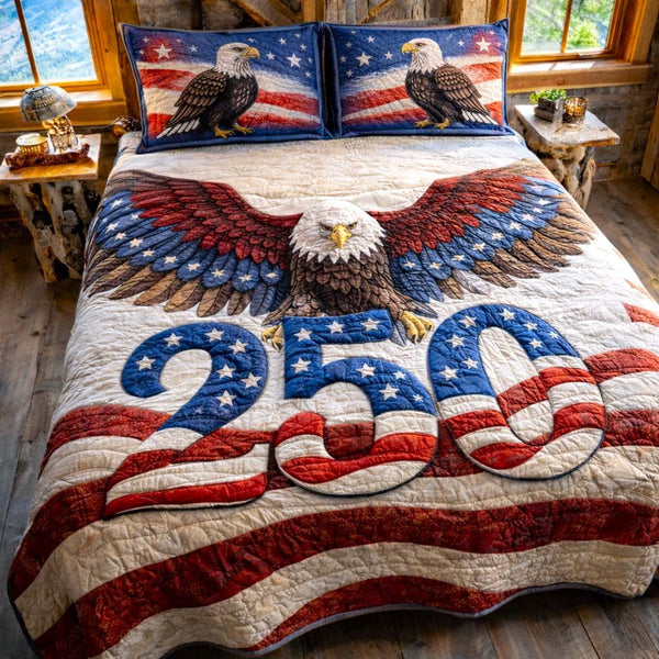 Liberty Colors quilted 3-piece bedding set on a made bed in a warmly lit bedroom