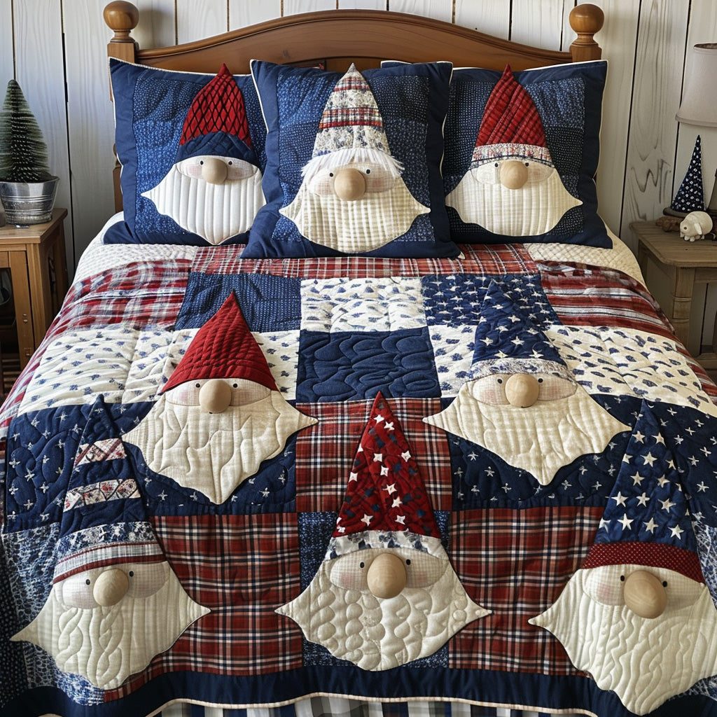 Liberty Snuggle quilted 3-piece bedding set on a made bed in a warmly lit bedroom