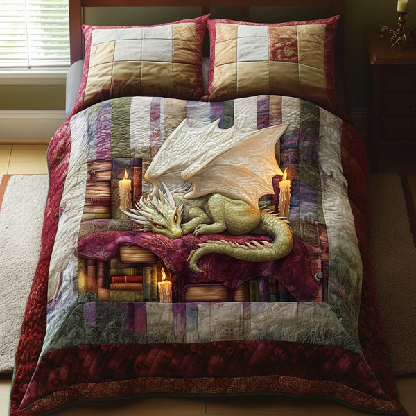 Library Guard quilted 3-piece bedding set on a made bed with two matching pillow shams
